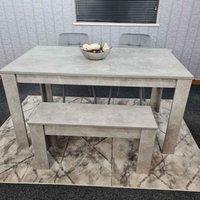Kosy Koala Dining Table And 2 Chairs With Bench Stone Grey Effect Wood Table 2 Grey Velvet Chairs Dining Room, Multi