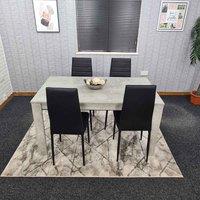 Kosy Koala Dining Table And 4 Chairs Stone Grey Effect Wood Table 4 Black Leather Chairs Dining Room, Multi