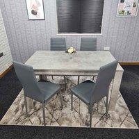 Kosy Koala Dining Table And 4 Chairs Stone Grey Effect Wood Table 4 Grey Leather Chairs Dining Room, Multi