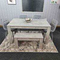 Kosy Koala Dining Table And 4 Chairs With Bench Stone Grey Effect Wood Table 4 Grey Velvet Chairs Dining Room, Multi