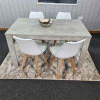 Kosy Koala Dining Table And 4 Chairs Stone Grey Effect Wood Table 4 White Plastic Leather Chairs Dining Room, Multi
