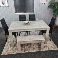Kosy Koala Dining Table And 4 Chairs With Bench Stone Grey Effect Wood Table 4 Black Leather Chairs Dining Room, Multi