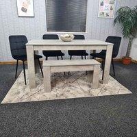 Kosy Koala Dining Table And 4 Chairs With Bench Stone Grey Effect Wood Table 4 Black Velvet Chairs Dining Room, Multi