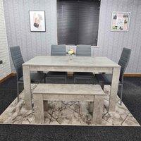 Kosy Koala Dining Table And 4 Chairs With Bench Stone Grey Effect Wood Table 4 Grey Leather Chairs Dining Room, Multi