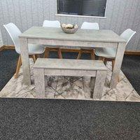 Kosy Koala Dining Table And 4 Chairs With Bench Stone Grey Effect Wood Table 4 White Plastic Leather Chairs Dining Room, Multi