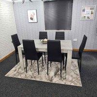 Kosy Koala Dining Table And 6 Chairs Stone Grey Effect Wood Table 6 Black Leather Chairs Dining Room, Multi