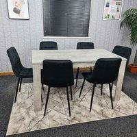 Kosy Koala Dining Table And 6 Chairs Stone Grey Effect Wood Table 6 Black Velvet Chairs Dining Room, Multi