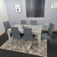 Kosy Koala Dining Table And 6 Chairs Stone Grey Effect Wood Table 6 Grey Leather Chairs Dining Room, Multi