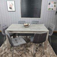 Kosy Koala Dining Table And 6 Chairs Stone Grey Effect Wood Table 6 Grey Velvet Chairs Dining Room, Multi