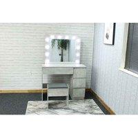 Kosy Koala Stone Grey Effect Dressing Table With Mirror And Stool Makeup Vanity LED Bulbs Mirror Hollywood Table, Grey