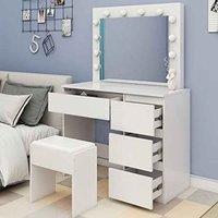 Kosy Koala Dressing Table With Mirror And Stool Makeup Vanity Led Bulbs Mirror Hollywood Table, White