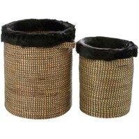 Interiors By Premier Bora Set Of 2 Seagrass Baskets With Faux Fur Trim, Brown