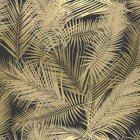 Muriva Ltd Muriva Ilana Leaf Black & Gold Wallpaper, Black