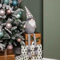 Samuel Alexander 73Cm Grey Sitting Christmas Gonk Decoration With Tartan Hat And Dangly Legs, Grey