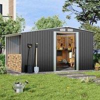 Garden Sanctuary 6 X 8 Ft Waterproof Metal Garden Storage Shed With Log Storage, Black