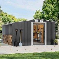 Garden Sanctuary 8 X 10 FT Waterproof Metal Garden Storage Shed With Log Storage, Black