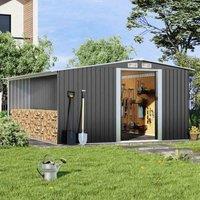 Garden Sanctuary 10 X 10 FT Black Metal Garden Storage Shed With Log Storage With 4 Vents, Black