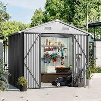 Garden Sanctuary 6 X 8 Ft Metal Storage Shed With 2 Lockable Doors, Grey