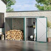 Garden Sanctuary 8 X 3Fts Green Steel Garden Storage Shed With Log Stacking Rack, Green