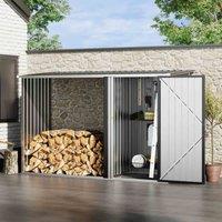 Garden Sanctuary 8 X 3Fts Steel Garden Storage Shed With Log Stacking Rack, Black