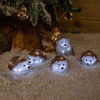 Samuel Alexander Set of 5 Battery Operated Brown Acrylic Christmas Hedgehogs with Cool White LEDs