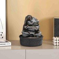 Garden Sanctuary Tiered Rock Water Fountain With Led Lights, Grey
