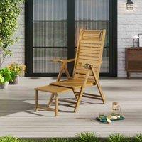 Garden Sanctuary Bamboo Foldable Recliner Lounge Chair With Adjustable Footrest - Light Brown, Brown