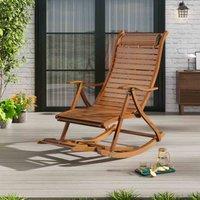 Garden Sanctuary Bamboo Foldable Recliner Outdoor Rocking Chair With Adjustable Footrest - Brown, Brown