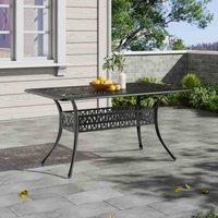 Garden Sanctuary Rectangular Cast Aluminum Dining Table With Parasol Hole, Black