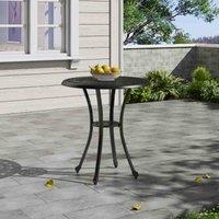 Garden Sanctuary 68Cm Dia Black Round Cast Aluminum Dining Table With Umbrella Hole, Black
