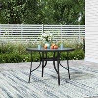 Garden Sanctuary Round Tempered Glass Coffee Table With Parasol Hole For Outdoor, Black