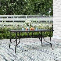 Garden Sanctuary Rectangle Tempered Glass Garden Table With Parasol Hole For Outdoor, Black