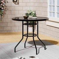 Garden Sanctuary Outdoor Round Tempered Glass Table With Parasol Hole, Black