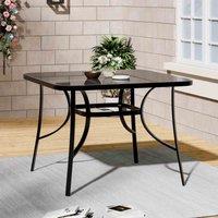 Garden Sanctuary Metal Frame And Tempered Glass Table With Parasol Hole, Black