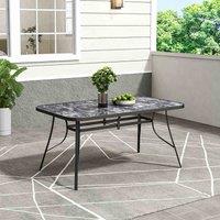 Garden Sanctuary Rectangular 150Cm W Tempered Glass Marble Coffee Table With Parasol Hole, Black