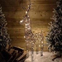 Samuel Alexander 1M 53inch Brown Outdoor Standing Wicker Reindeer Decoration With Led Lights, Brown