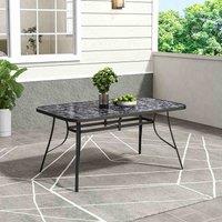 Garden Sanctuary 150Cm W Rectangular Tempered Glass Marble Coffee Table With Parasol Hole, Black