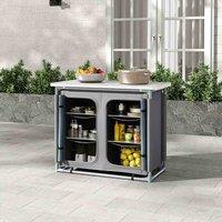Garden Sanctuary Dark Grey Portable Camping Kitchen Table Cabinet, Grey