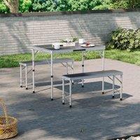 Garden Sanctuary Portable Folding Aluminum Table And Benches Set, Black