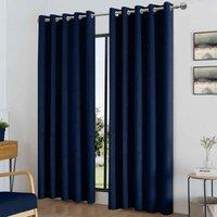 Luxury Living Temple Velvet Ring Top Blackout Curtains 168X137cm Navy, Blue