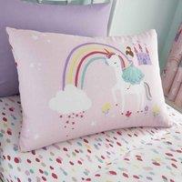 Happy Linen Company Castle Unicorn Princess Fitted Sheet - Toddler Cot Bed, Pink