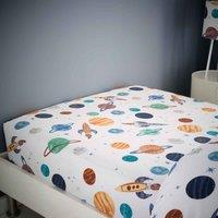 Happy Linen Company Cosmic Planets Fitted Sheet - Toddler Cot Bed, White