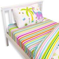 Happy Linen Company Daisy Dino Dinosaur Fitted Sheet - Toddler Cot Bed, Pink