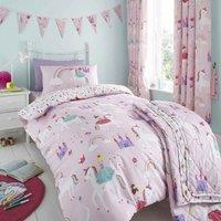 Happy Linen Company Castle Unicorn Princess Reversible Duvet Cover Bedding Set - Toddler Cot Bed, Pink