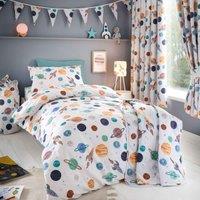 Happy Linen Company Cosmic Planets Reversible Soft Easy Care Bed Linen Duvet Cover Bedding Set - Toddler Cot Bed, White