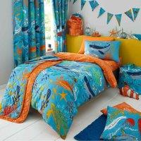 Happy Linen Company Ocean Friends Sea Creatures Reversible Duvet Cover Bedding Set - Toddler Cot Bed, Blue