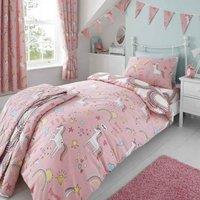 Happy Linen Company Unicorn Rainbows Fantasy Reversible Duvet Cover Bedding Set - Toddler Cot Bed, Pink