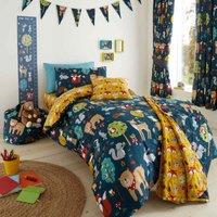Happy Linen Company Woodland Friends Animals Reversible Duvet Cover Bedding Set - Toddler Cot Bed