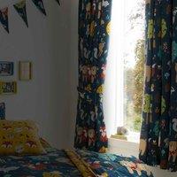Happy Linen Company Woodland Friends Animals Ring Track Pole Fully Lined Thermal Blackout Pencil Pleat Curtain Set - 66 X 54inch