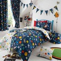 Happy Linen Company Space Explorer Planets Reversible Duvet Cover Bedding Set - Toddler Cot Bed, Multi